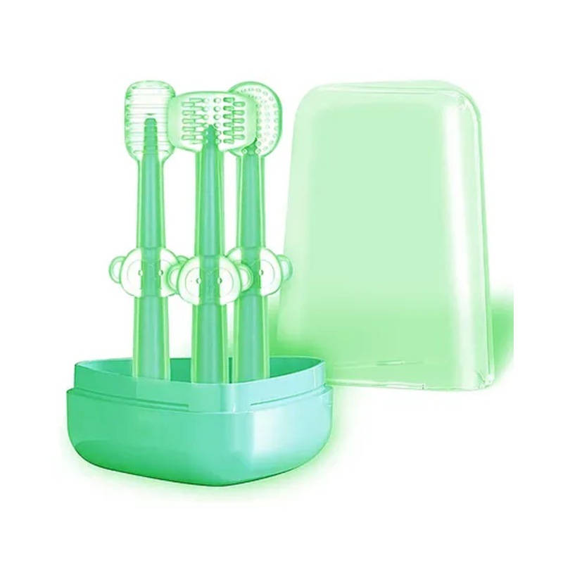INPOUT 3 Steps Silicone Toothbrush, Tongue Cleaner & U Shaped Toothbrush with Travel Case