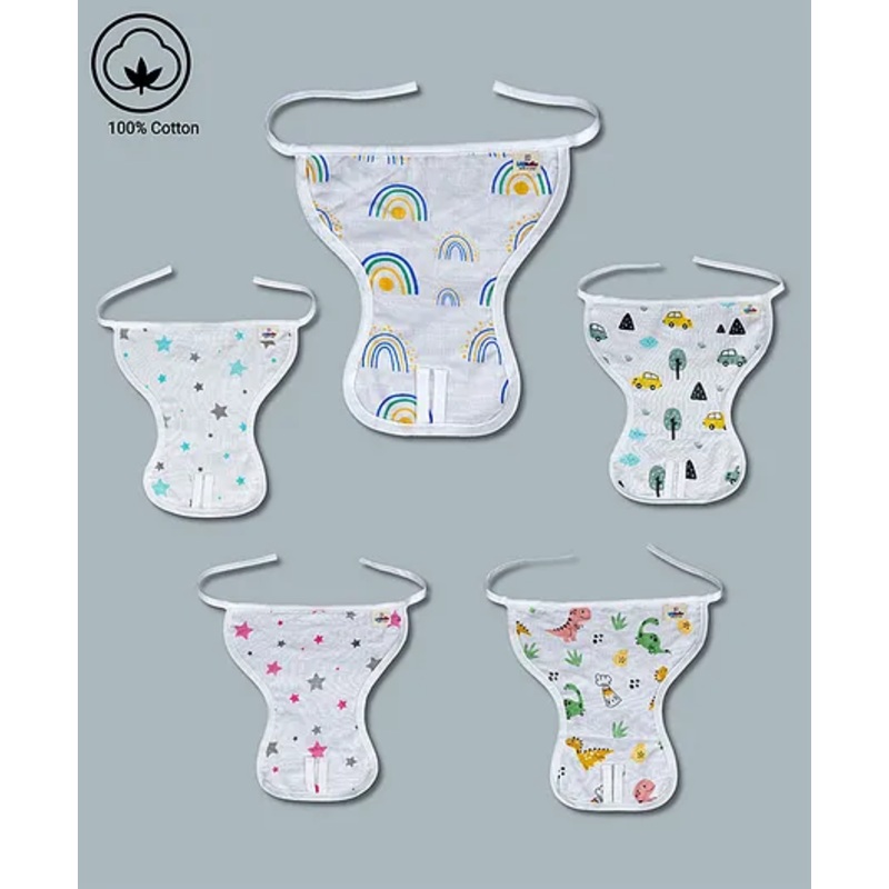 LazyToddler Muslin  Nappy Set of 5 Extra Small Rainbow Print – White