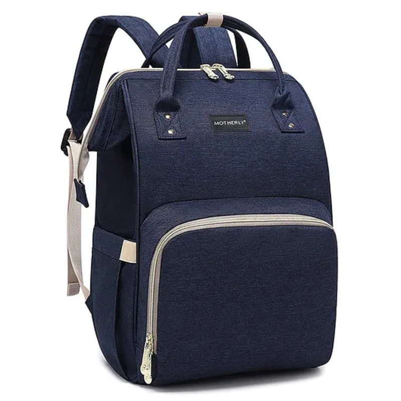 Motherly Crown Melange Fabric Diaper Bag for Mothers for Travel with Warranty | Spacious Diaper Bags for Mom | Baby Bag for Mother Travel – Golden Zip,Navy Blue