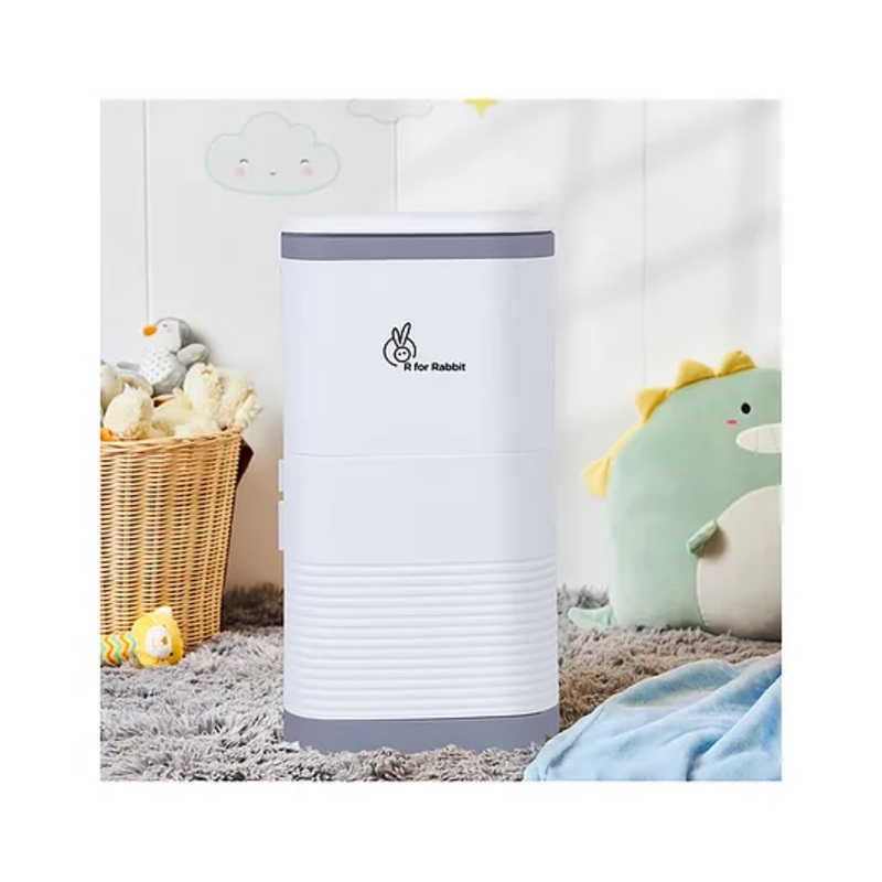 R for Rabbit Hygo Bin Babies Diaper Pail | Portable Diaper Bin with Built-in Odor Controlling Carbon Filter | Child Safety Lock With Magnetic Smart Lid – Grey White