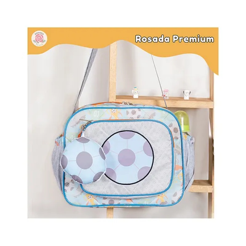 Rosada Football Champ Trendy Sling Diaper Bag for Baby Mom | Outing Travel Lightweight Waterproof Washable Spacious Zip Compartments and Shoulder Sling with Hanging Soft Toy  Standard