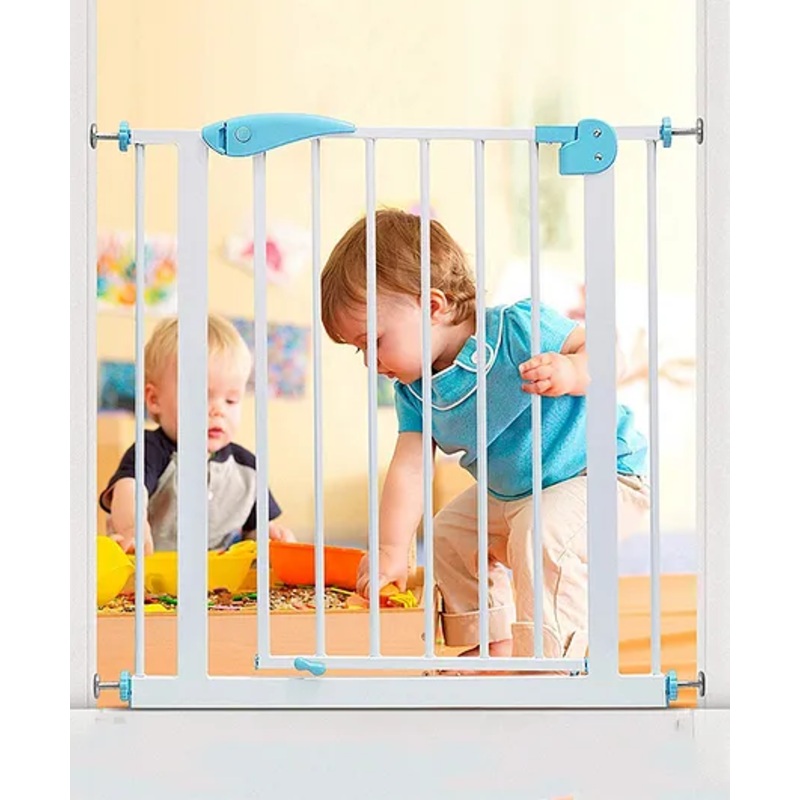 Safe-O-Kid Adjustable One-Year Warranty Baby Safety Gate (75-95 cm)  Durable Metal Child Gate for Kids, Dog Gate, Baby Gate with 2-Way Auto-Close, Secret Lock, No Drill Required (Blue)