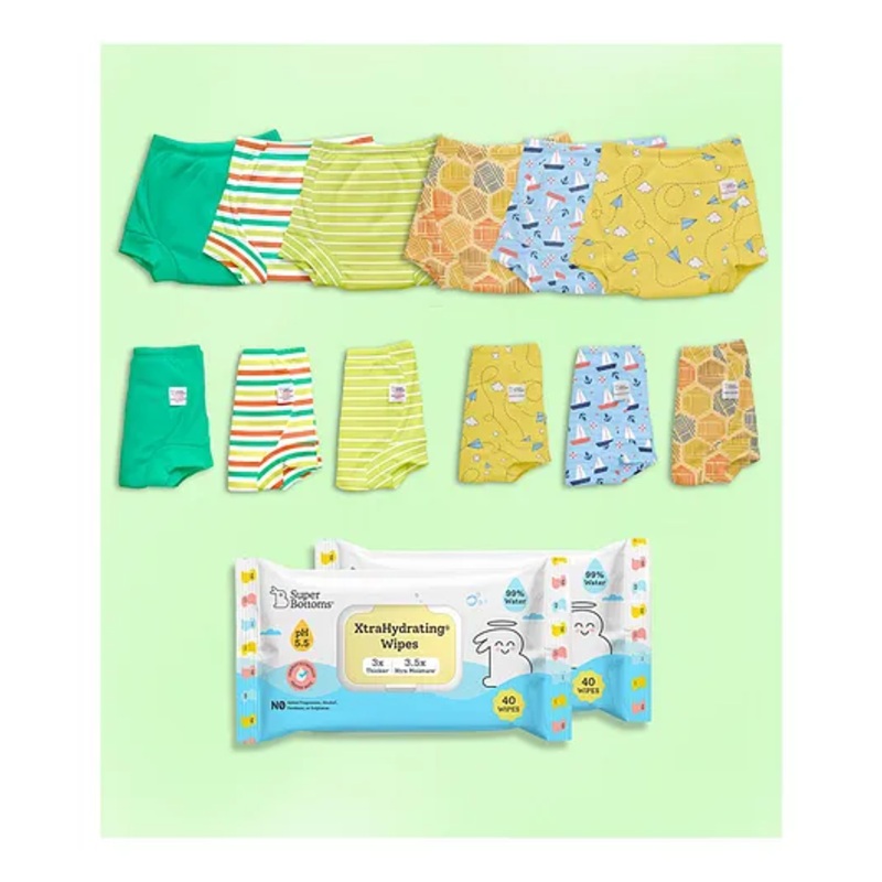 SuperBottoms Padded Underwear for 3-4Y Babies | Potty Training Pants | Assorted 1 | Pack of 12  + 2 Xtrahydrating Wipes-40 Pack