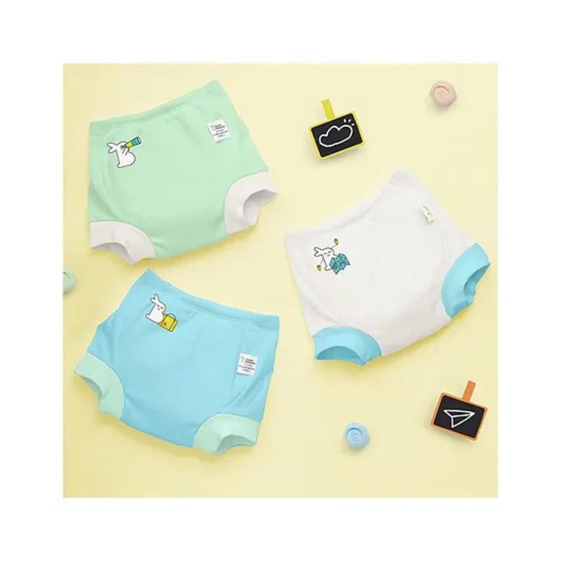 SuperBottoms Potty Training Pants for Mess-Free Diaper-Free Time with Bunny Print Pack of 3  – Light Blue White & Light Green.