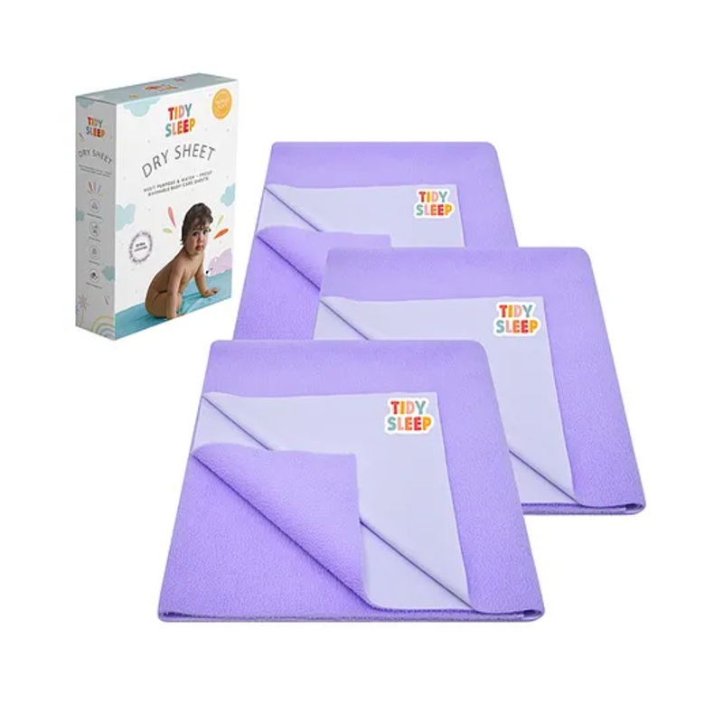 TIDY SLEEP Waterproof Baby Bed Protector Dry Sheet For New Born Babies- babies Lilac Pack of 3 (Small)