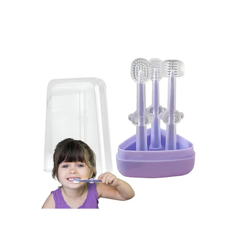 TONY STARK Pack of 3 Silicone Baby Tongue Cleaner for 0-24 months, Baby Manual Toothbrush Set, Contains Toothbrush for Kids, U-Shaped Toothscrubber, Tongue Cleaner with Travel Case (Purple)
