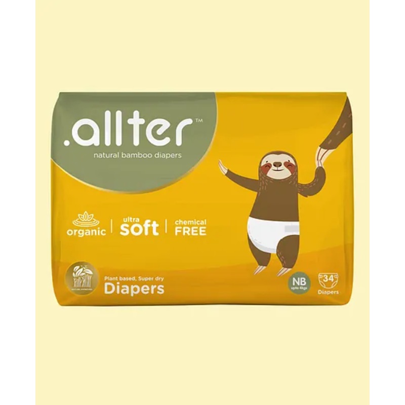 Allter Organic Bamboo Explorer Print Taped Diapers For New Born – 34 Pieces