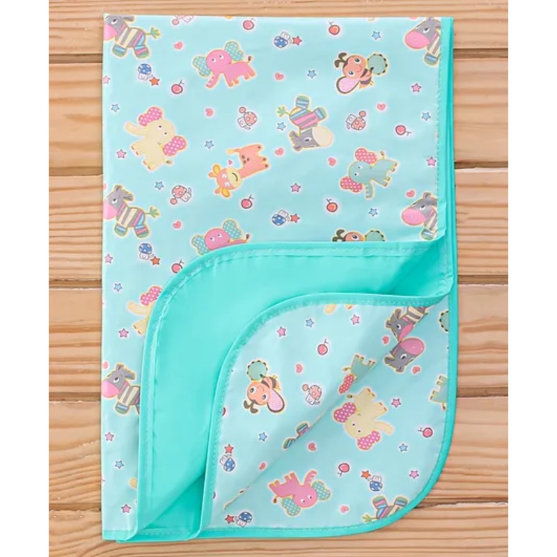 Baby Diaper Changing Waterproof Large Size Mat Animal Print With PVC Material- Sea Green