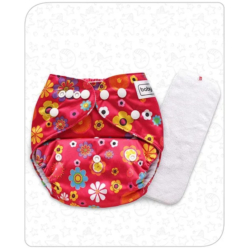 Babyhug Free Size Reusable Cloth Diaper With Insert Floral Print – Red (Packaging May Vary)