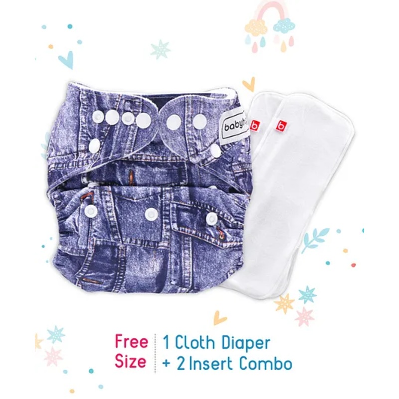 Babyhug Free Size Reusable Cloth Nappies With 2 SmartDry Inserts Denim Print – Blue