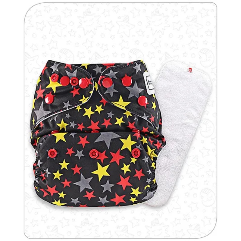Babyhug Free Size Reusable Cloth Nappies With Insert Star Print – Black Red