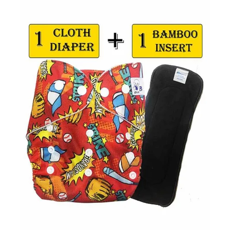 Babymoon Reusable Cloth Diaper with Diaper Inserts Baseball Print – Red