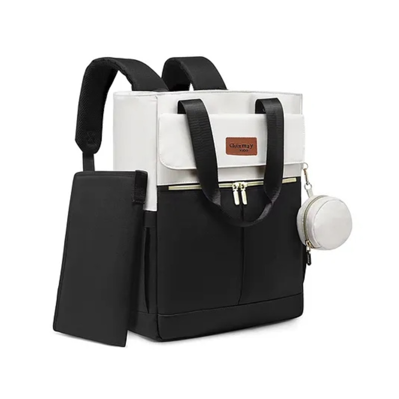 Chinmay Kids Large Capacity Mother Bag Diaper Backpack with Insulated Bottle Storage Diaper Bag  (White Black)