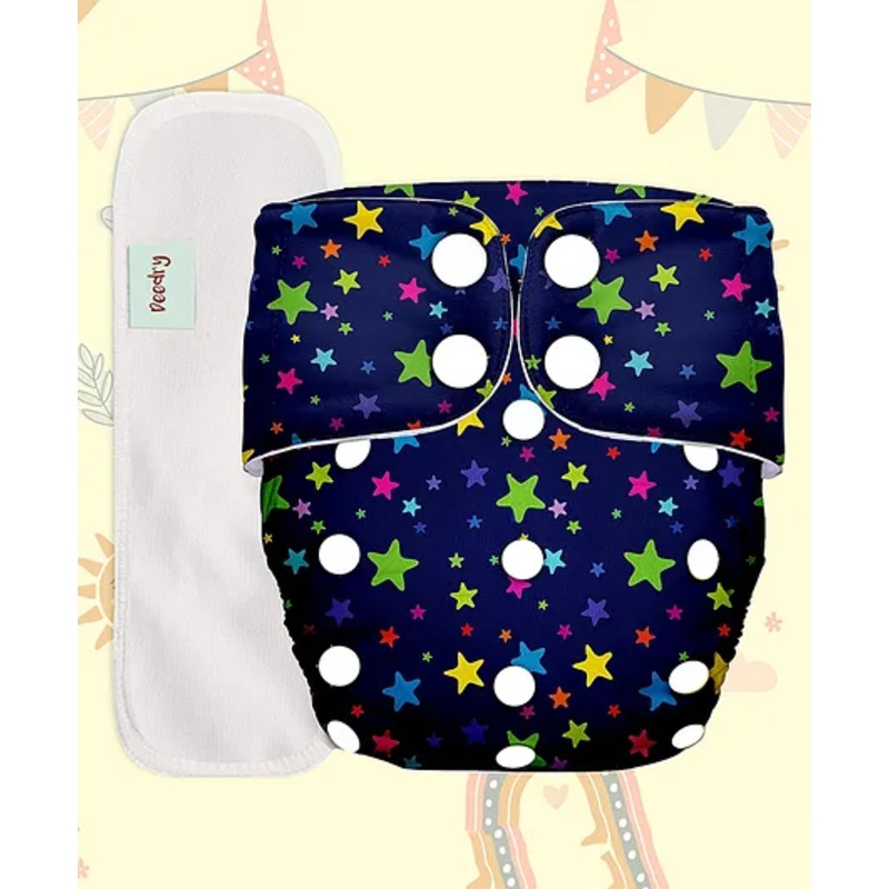 Deedry Reusable Adjustable Cloth Diapers with Insert Star Print –  Blue