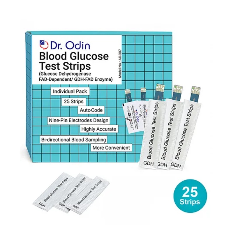 Dr. Odin AC-307 (GDH-FAD) Blood Glucose Test Strips, For Self Testing Sugar Levels With GDH-FAD Monitoring Machine (25 Count)