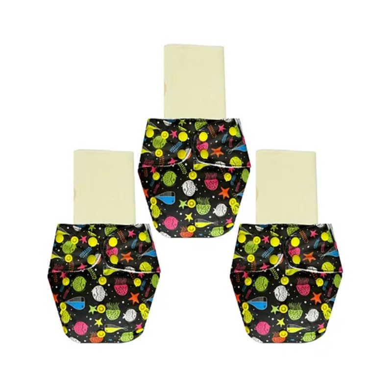 Dumbledo Cloth Diaper Eco-Friendly Reusable Adjustable Free Size Leak Proof Quick Dry Unisex With Insert Pack of 3 – Black