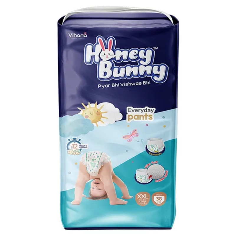 Honey Bunny Extra Extra Large Everyday Baby Pants Diapers -(38 Pcs)