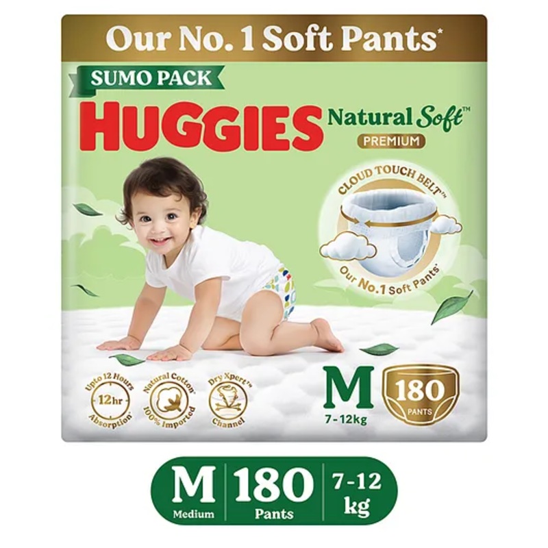 Huggies Natural Soft Premium Baby Diaper Pants Medium – 180 Pieces