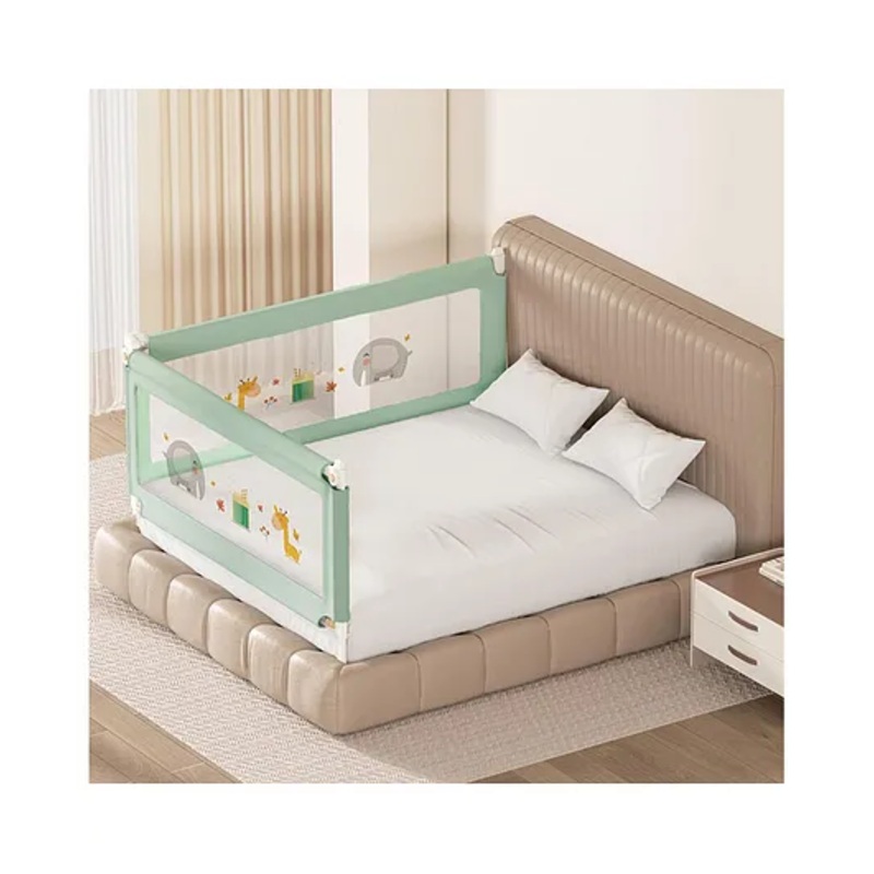 Kids Station Foldable Bed Rail Guard  2 Side, Green (200 x 180 cm)  Adjustable Height Baby Safety Barrier for King Size Bed (6.6ft x 6ft, Basic)