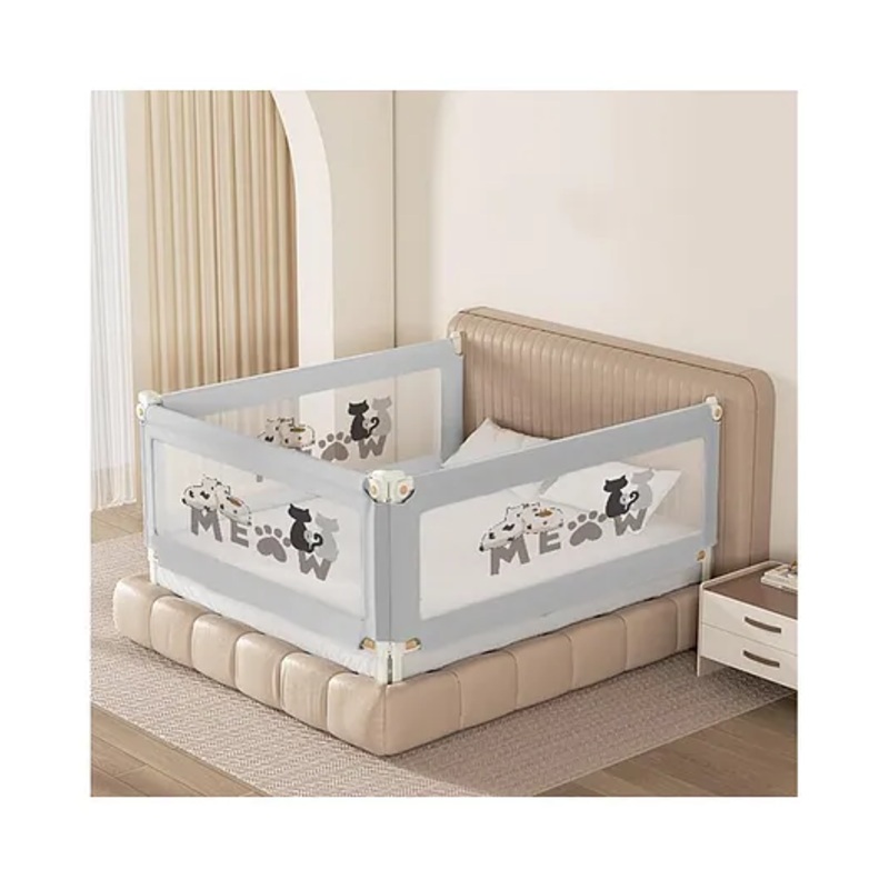 Kids Station Foldable Bed Rail Guard  3 Side, Grey (180 x 150 cm)  Adjustable Height Baby Safety Barrier for Queen Size Bed (6ft x 5ft, Basic)
