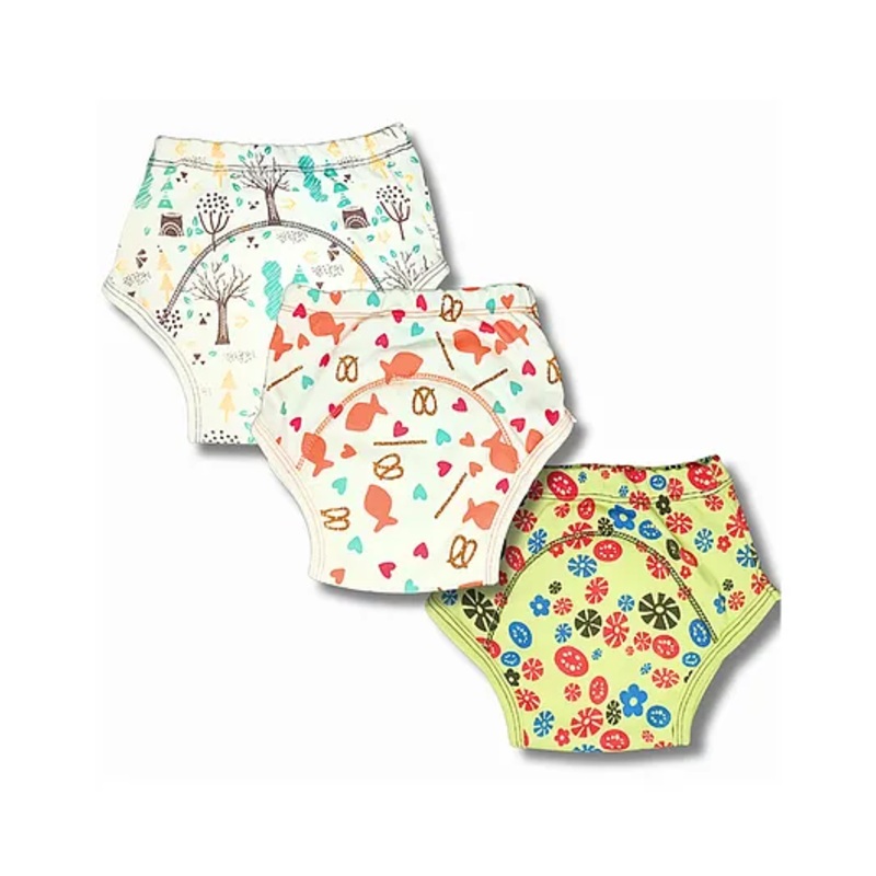 Kindermum Organic Cotton Padded Underwear for babies 3-5Y within 15 – 19 Kg | Potty Training Pants|Non Messy Diaper Free Time | Pack of 3 | Block Fish