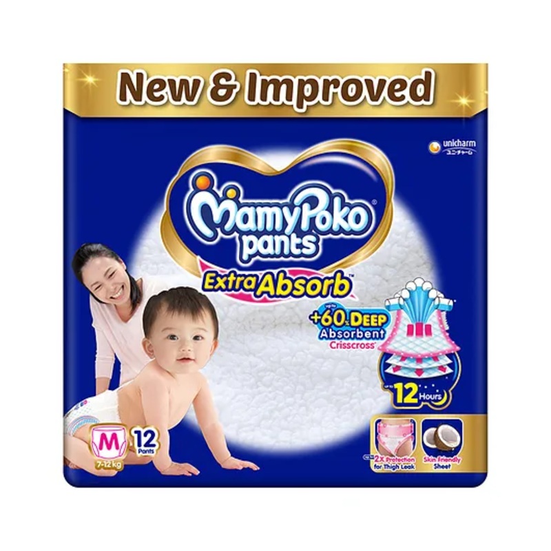 MamyPoko Extra Absorb Pant Style Diapers Medium – 12 Pieces