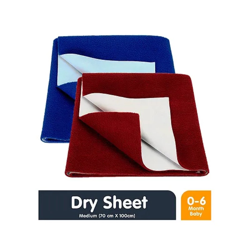 Mom’s Home Bed Protector Dry Sheet Medium Size Blue & Maroon – Pack of 2