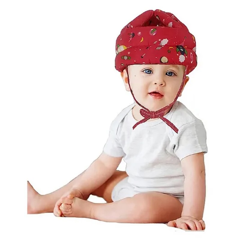 NeonateCare Adjustable Cushioned Baby Safety Helmet for baby safety Red Space Print