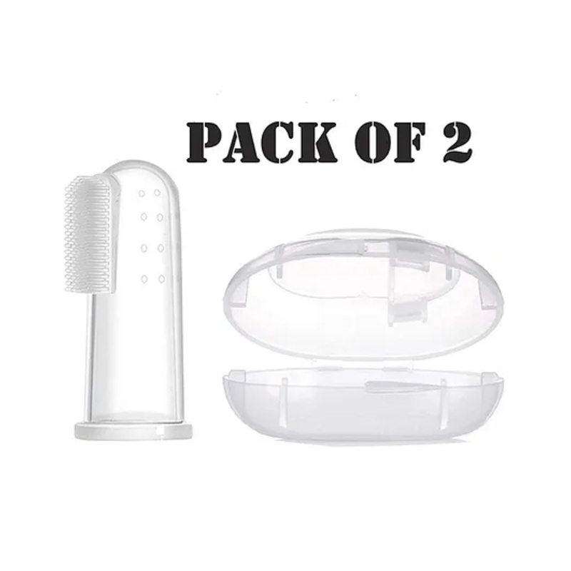 numum Baby Silicone Soft Bristles Finger Brush With Tongue Cleaner Back And Travel Protective Case Pack of 2 – (Color and design may vary)