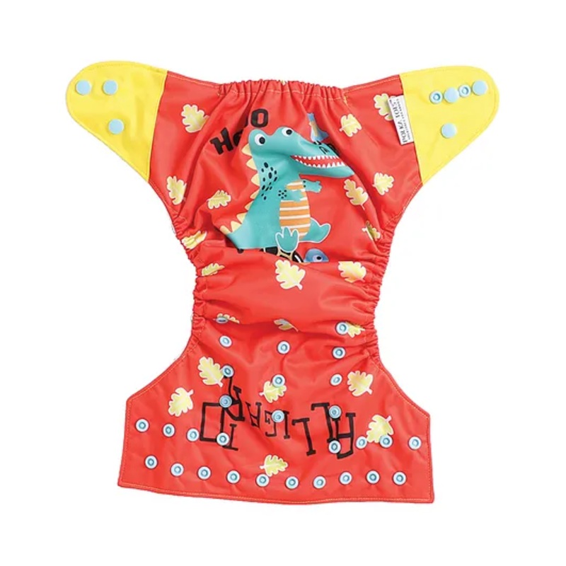 Polka Tots Reusable Waterproof Fleece Cloth Diaper For 2 Months – 2 Years With 1 Liner 3 Layers  Adjustable Snap Buttons Free Size Boys & Girls (Dinosaur Print)