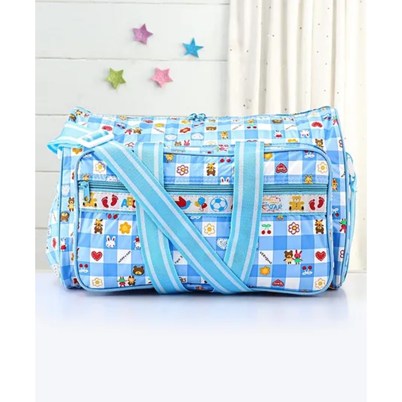 PVC Diaper Bag Multiutility Happy Day Square print With PVC Material – Blue