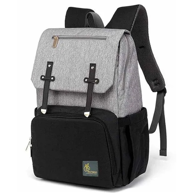 R for Rabbit Caramello Smart Diaper Bag Multipurpose Mothers Stylish Travel Backpack USB Charging Slot for Newborn Baby – Grey & Black (Logo Colour May Vary)