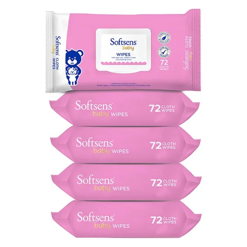 Softsens Baby  Extra Moisturizing Skin care Wet Wipes – 72 Pieces Each (Pack of 5)