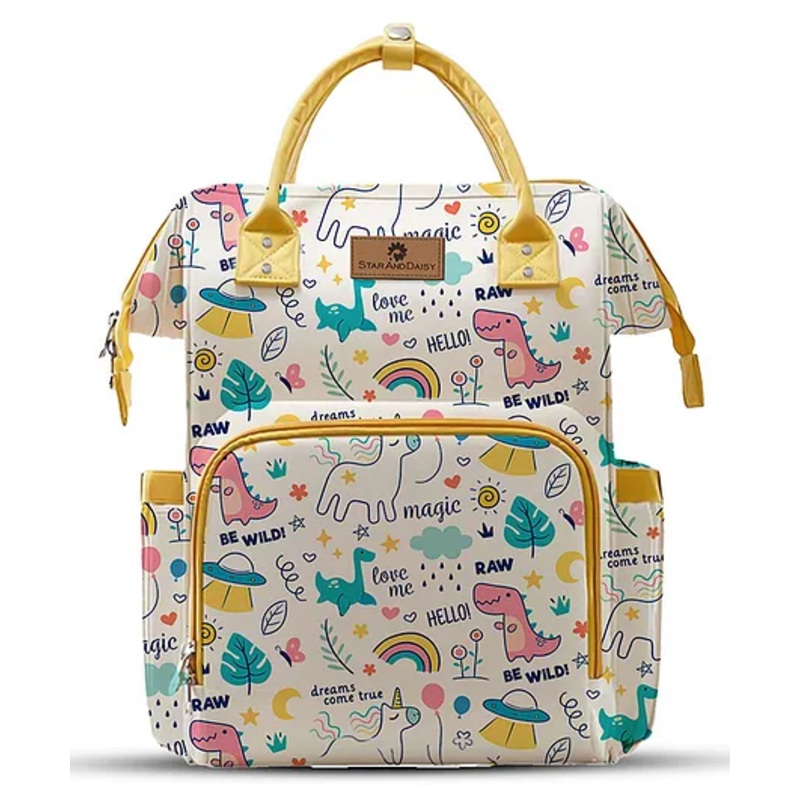 StarAndDaisy Nappy Nest Backpack, Newborn Baby Diaper Bags with Multiple Pockets, Back Opening, 26.5 Liter Enhanced Capacity, Waterproof Pocket, 3 Double Insulated Pockets, Unicorn Print – White Height 20 Inches