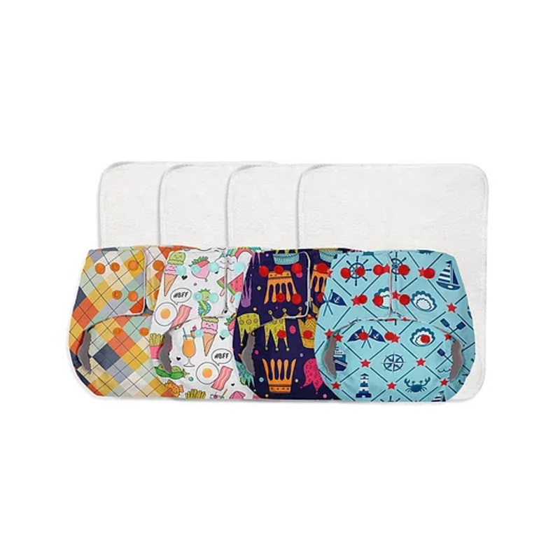 Superbottoms BASIC Cloth Diapers – Quick Absorption – Reusable Diapers for Baby (3m-3y) 4 Diaper and 4 Quick Dry Pads, 7 kg to 17 kg