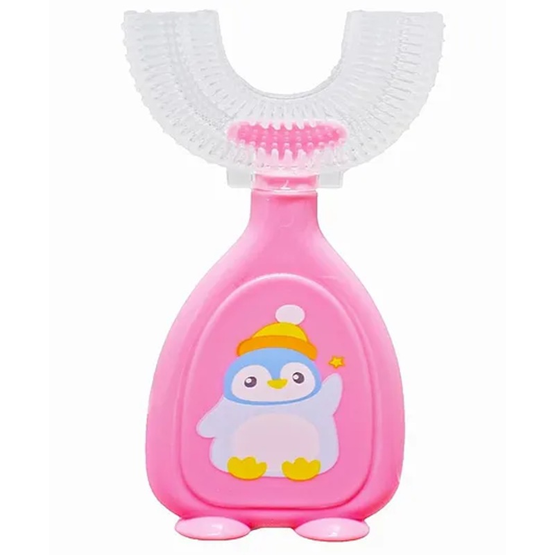 THE LITTLE LOOKERS 360 U-Shaped Toothbrush with Food Grade Silicone Head | Soft Bristles & Easy Grip Ideal for Babies & Kids (Pack of 1, Pink)