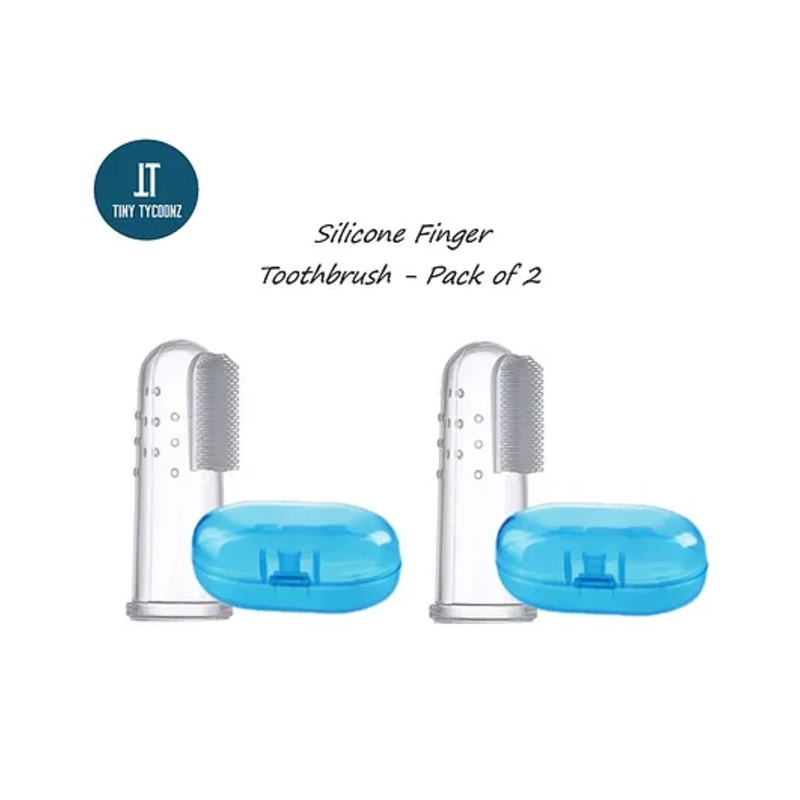 Tiny Tycoonz Soft Silicone Finger Toothbrush With Case Pack of 2 – Blue