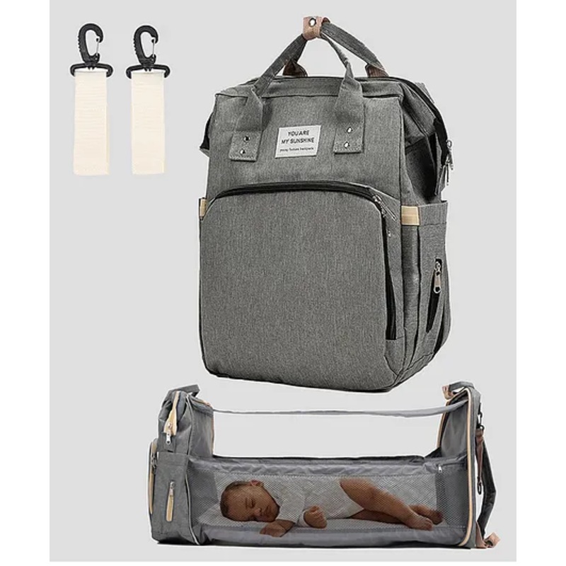 Tinyberg 3-in-1 NestRest Pro Baby Diaper Bag With Foldable Baby Bed & Changing Station,11 Pockets, Usb Port – Pebble Grey