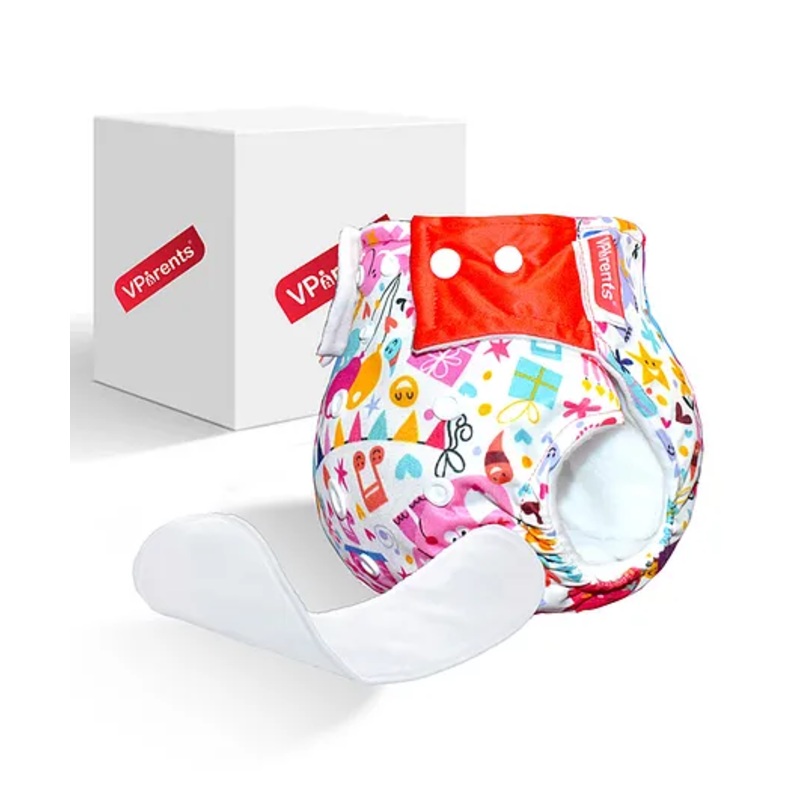 VParents Jumbo Print Reusable And Adjustable Cloth Diaper With  5 Layers Washable  Ultra Absorbent Insert – Multicolor