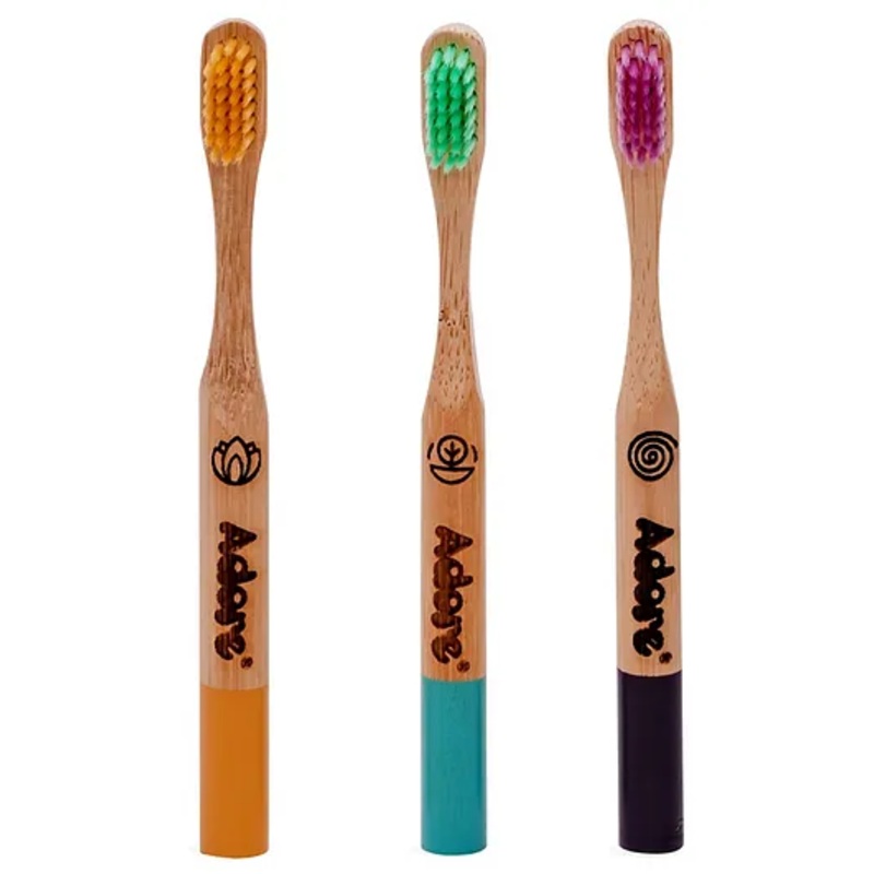 Adore Tridosa Kids Bamboo Wooden Toothbrush with Super Soft Bristles- Pack of 3
