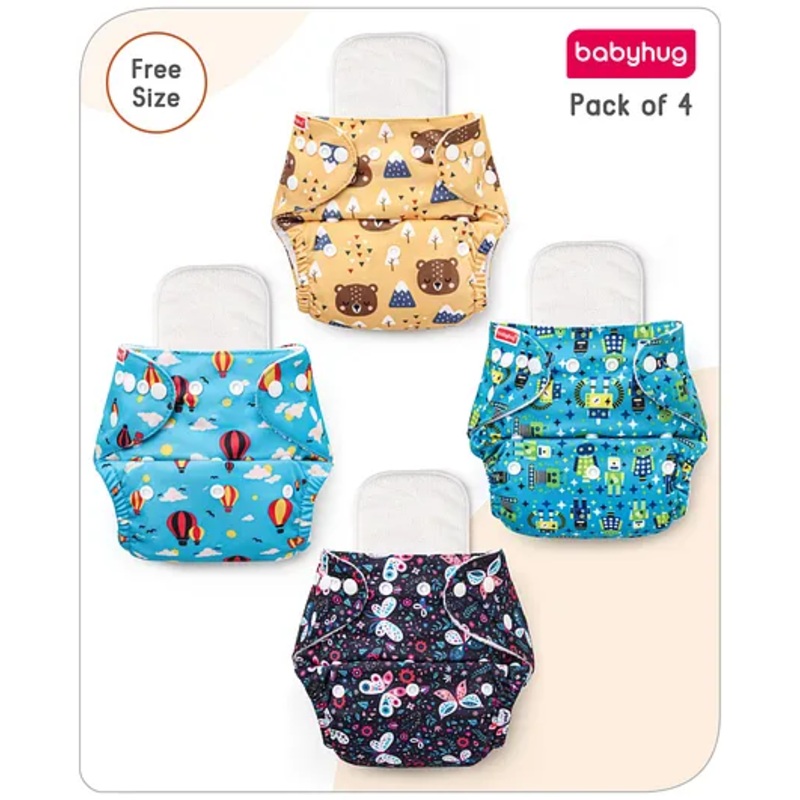 Babyhug Multiprint Reusable Cloth Diapers Pack of 4 – Multicolor