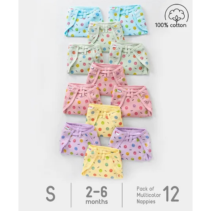 Babyhug Muslin Cotton Dyed Printed Cloth Nappies Small Set of 12 – Multicolour