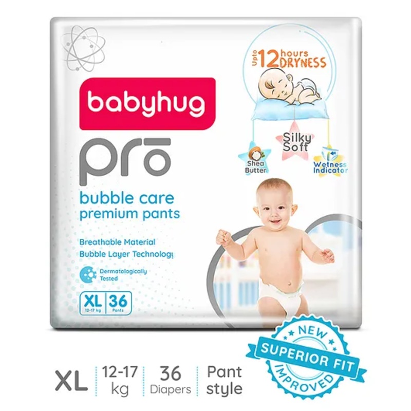 Babyhug Pro Bubble Care Premium Pant Style Diaper Extra Large (XL) Size – 36 Pieces – New & Improved Superior Fit