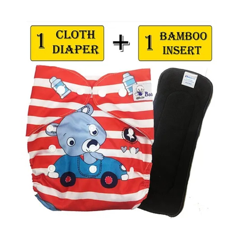Babymoon Reusable Cloth Diaper With Insert Bear Print – Red