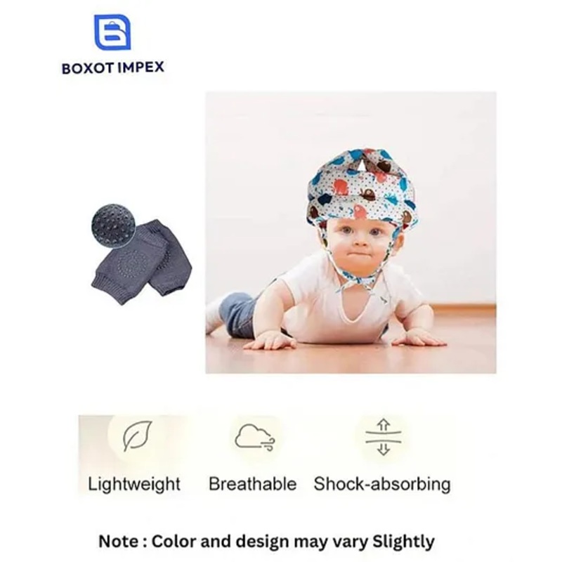 BOXOT IMPEX Baby Safety Helmet & Kneepads-Blue Dotted (Color And Print May Vary)
