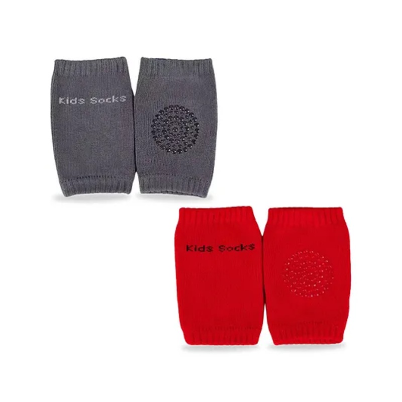 Chinmay Kids Knee Pads with Anti-Slip Padded Stretchable Elastic Cotton Soft Comfortable Pack of 2  – Light Grey & Red