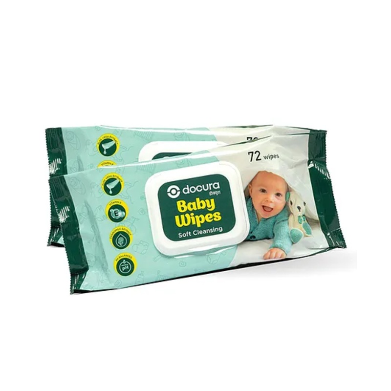 Docura Soft Baby Wipes for Soft Cleansing | Formulated by Paediatricians | 72 wipes (Pack of 2)