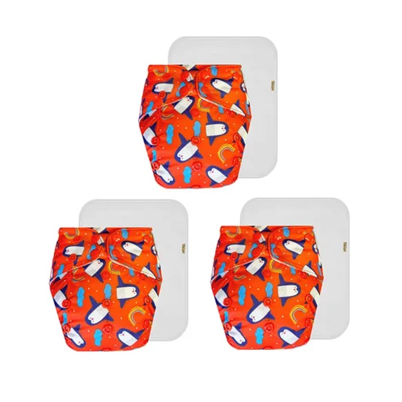Dumbledo Cloth Diaper Free Size Leak Proof Eco-Friendly Reusable Adjustable Quick Dry Unisex Without Insert Pack of 3 – Red