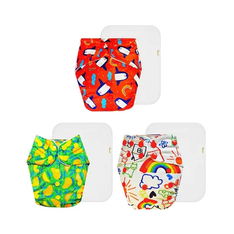 Dumbledo Premium Cloth Diaper with Leak-Proof, Absorbent 6-layer White Insert – Dryfeel with Comfortable Fit for 3 Months to 3 Years, Pack of 3