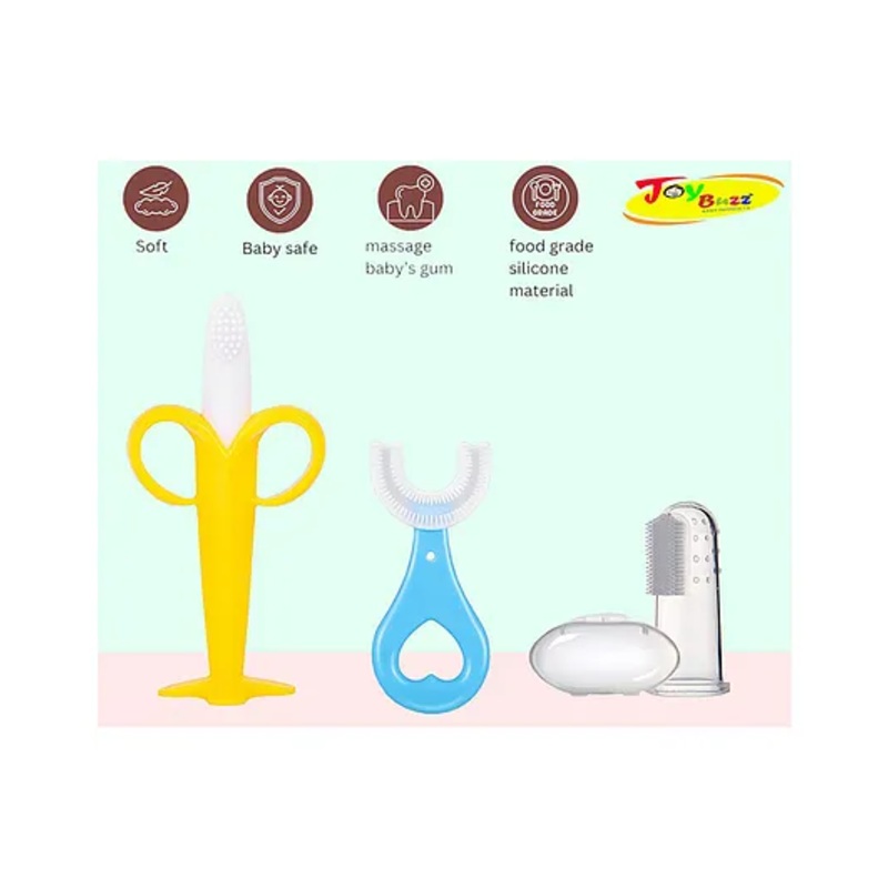 Joy Buzz Silicone Toothbrushes Pack Of 3 – White & Light Blue